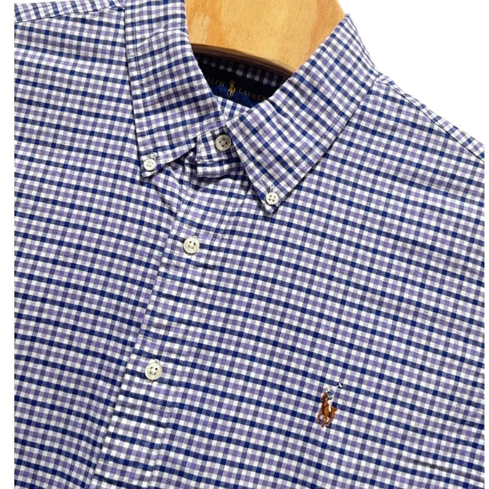 Polo Ralph Lauren Button Down Shirt Mens XXL Purple Blue Gingham plaid Cotton